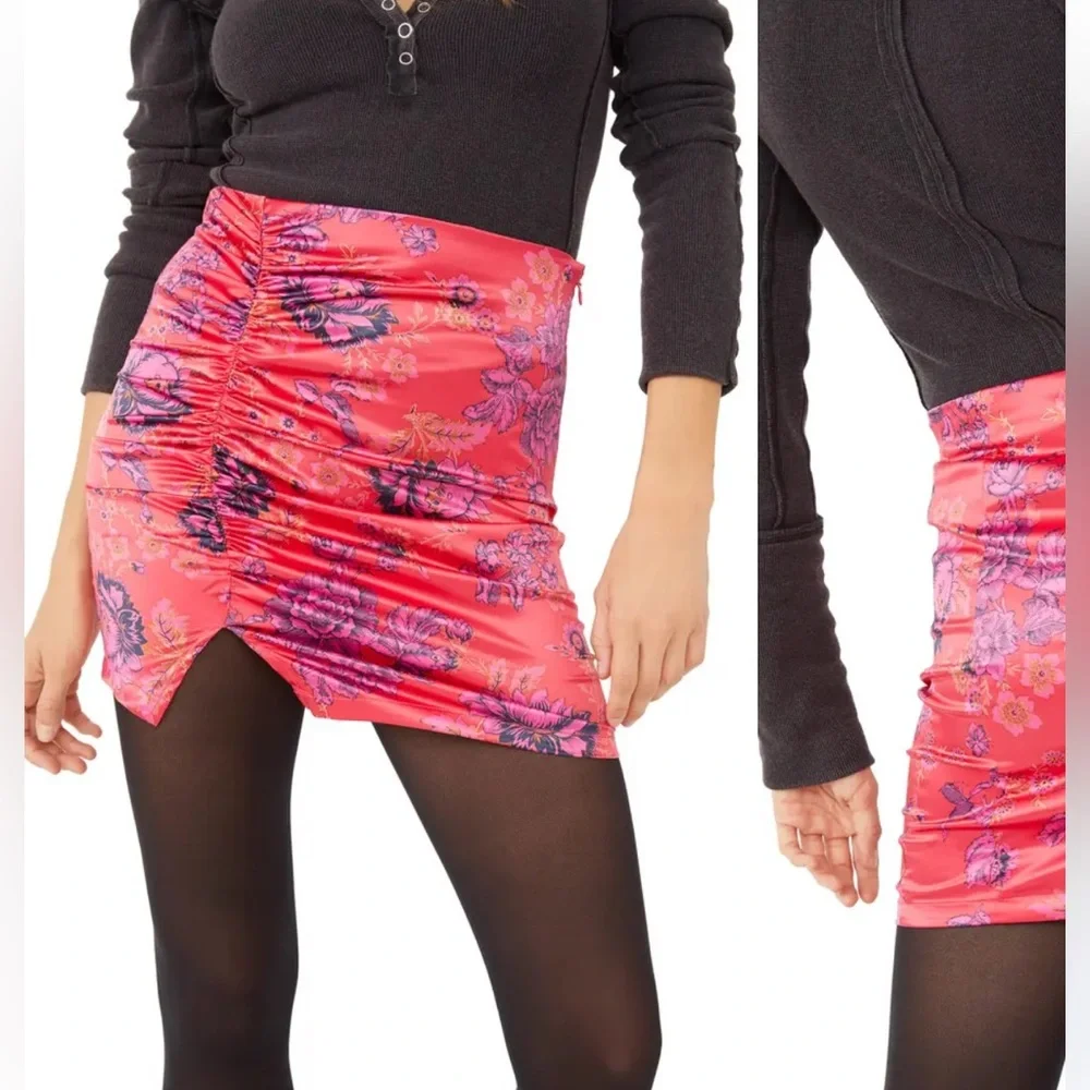 NWT Free People Pink with flowers mini skirt size 0 - Picture 3 of 10